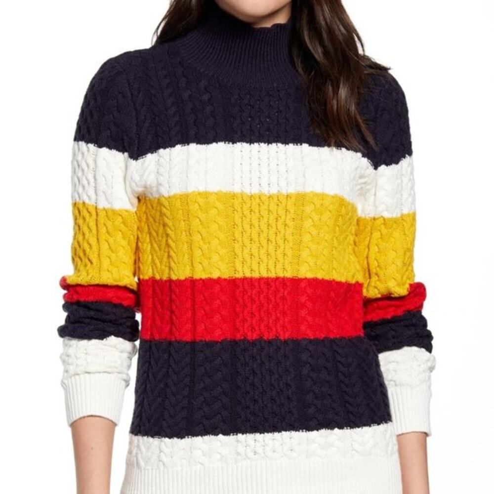 1901 Cable Stitch Knit short turtleneck striped sweater layers XL winter Chunky